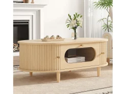 Mesa De Centro*Merax Mesa de centro para sala de estar - 100 x 50 x 36 cm - com 1 gaveta + portas de correr - MDF - cor natural Natural claro