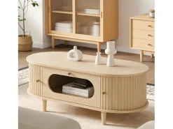 Mesa De Centro*Merax Mesa de centro para sala de estar - 100 x 50 x 36 cm - com 1 gaveta + portas de correr - MDF - cor natural Natural claro