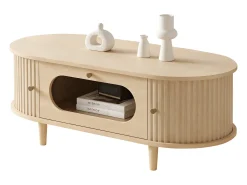 Mesa De Centro*Merax Mesa de centro para sala de estar - 100 x 50 x 36 cm - com 1 gaveta + portas de correr - MDF - cor natural Natural claro