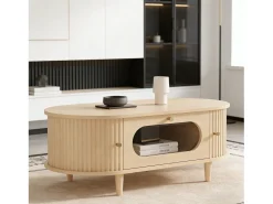 Mesa De Centro*Merax Mesa de centro para sala de estar - 100 x 50 x 36 cm - com 1 gaveta + portas de correr - MDF - cor natural Natural claro