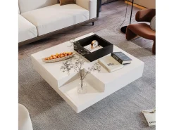 Hot Mesa de centro para sala de estar 72x72x30 cm - Mesa de centro branca com caixa de arrumação amovível - iluminação LED Branco