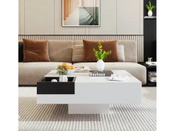 Hot Mesa de centro para sala de estar 72x72x30 cm - Mesa de centro branca com caixa de arrumação amovível - iluminação LED Branco