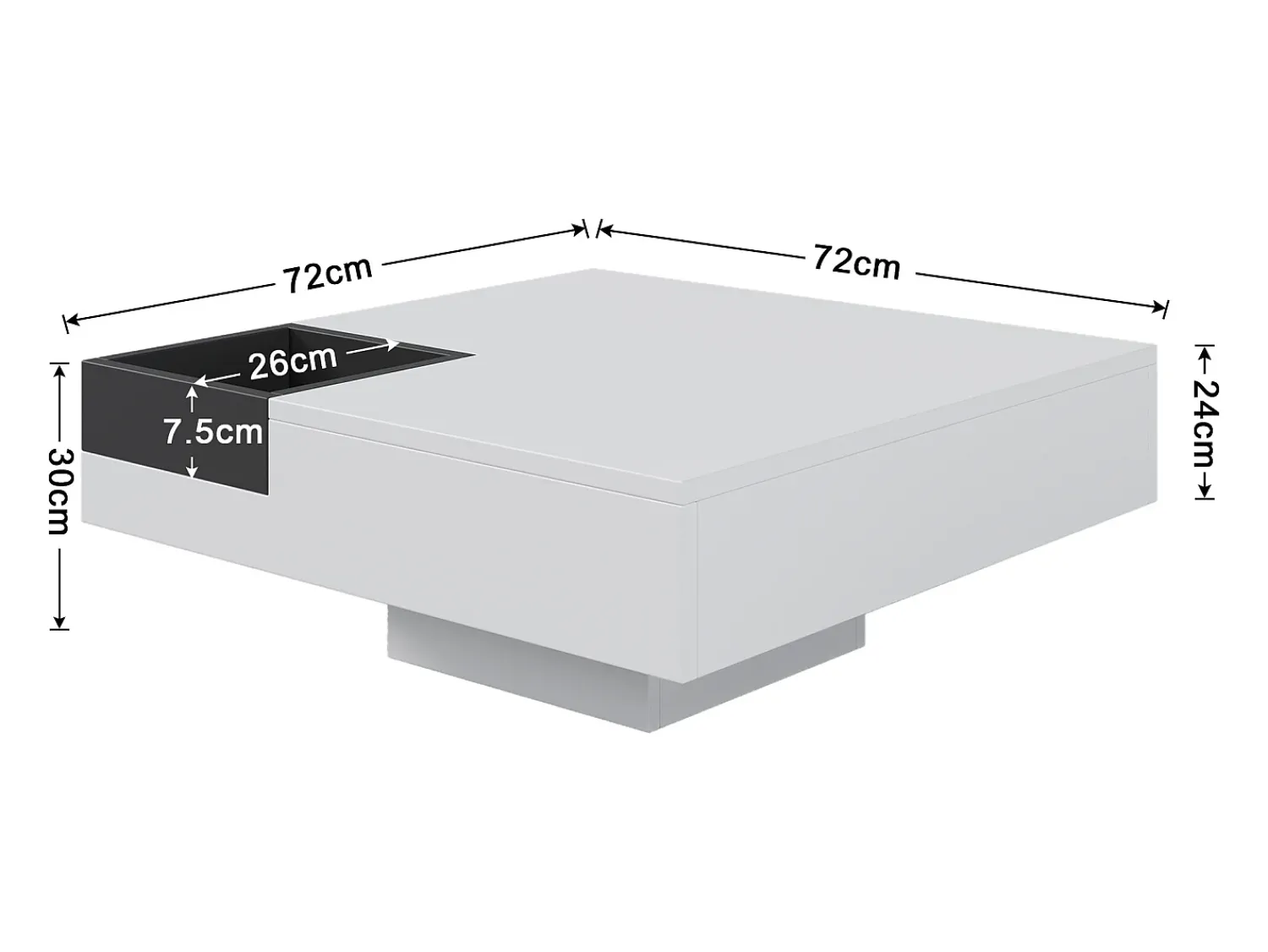 Hot Mesa de centro para sala de estar 72x72x30 cm - Mesa de centro branca com caixa de arrumação amovível - iluminação LED Branco