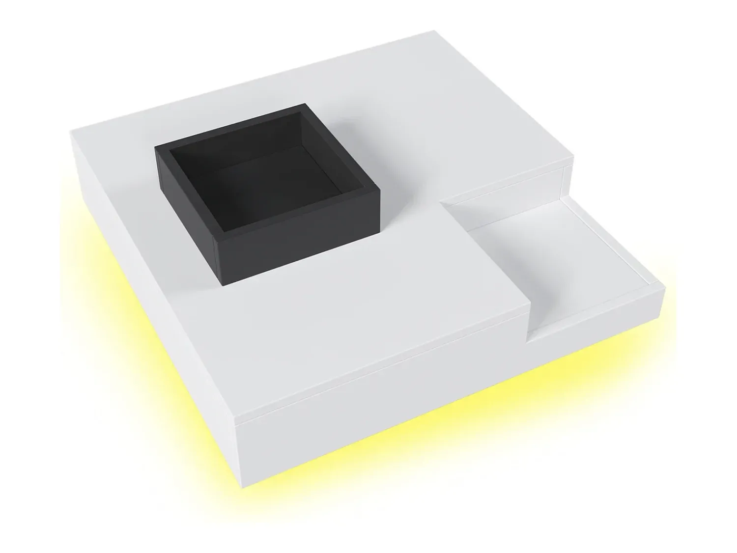 Hot Mesa de centro para sala de estar 72x72x30 cm - Mesa de centro branca com caixa de arrumação amovível - iluminação LED Branco