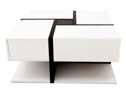 Mesa De Centro| Mesa de centro para sala de estar com 4 gavetas, design moderno, duas prateleiras, design exclusivo, branca. Branco