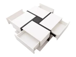 Mesa De Centro| Mesa de centro para sala de estar com 4 gavetas, design moderno, duas prateleiras, design exclusivo, branca. Branco