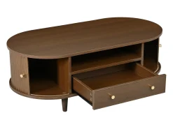Mesa De Centro*Merax Mesa de centro para sala de estar - 100 x 50 x 36 cm - com gaveta + espaço de armazenamento aberto + portas de correr - MDF - marrom Castanho