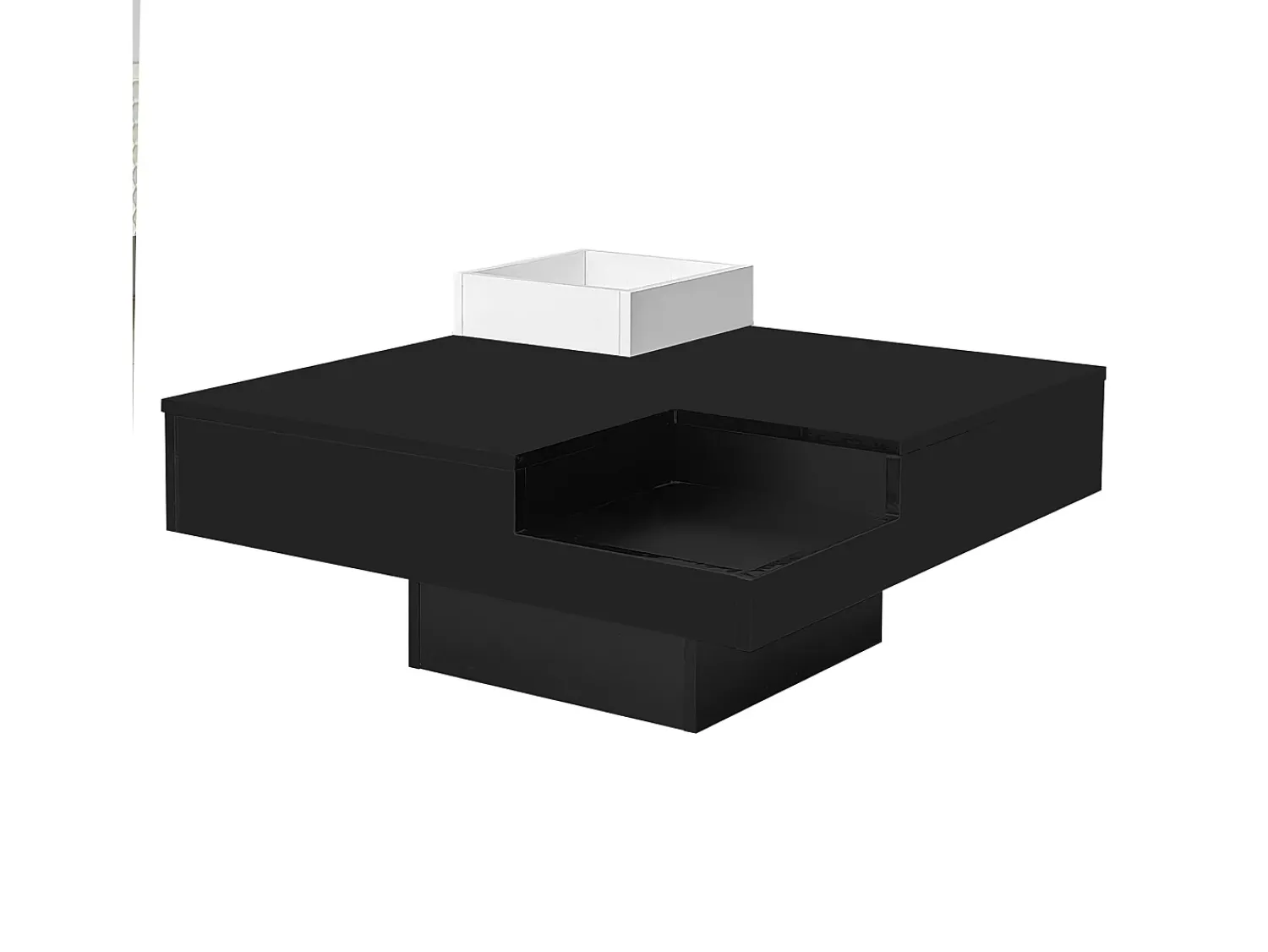 Mesa de centro para sala de estar 72x72x30 cm - Mesa de centro preta com compartimento de arrumação amovível - Iluminação LED^ Mesa De Centro