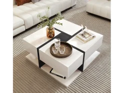 Clearance Mesa de centro para sala de estar com 4 gavetas, design moderno, duas prateleiras, multifuncional, branca. Branco
