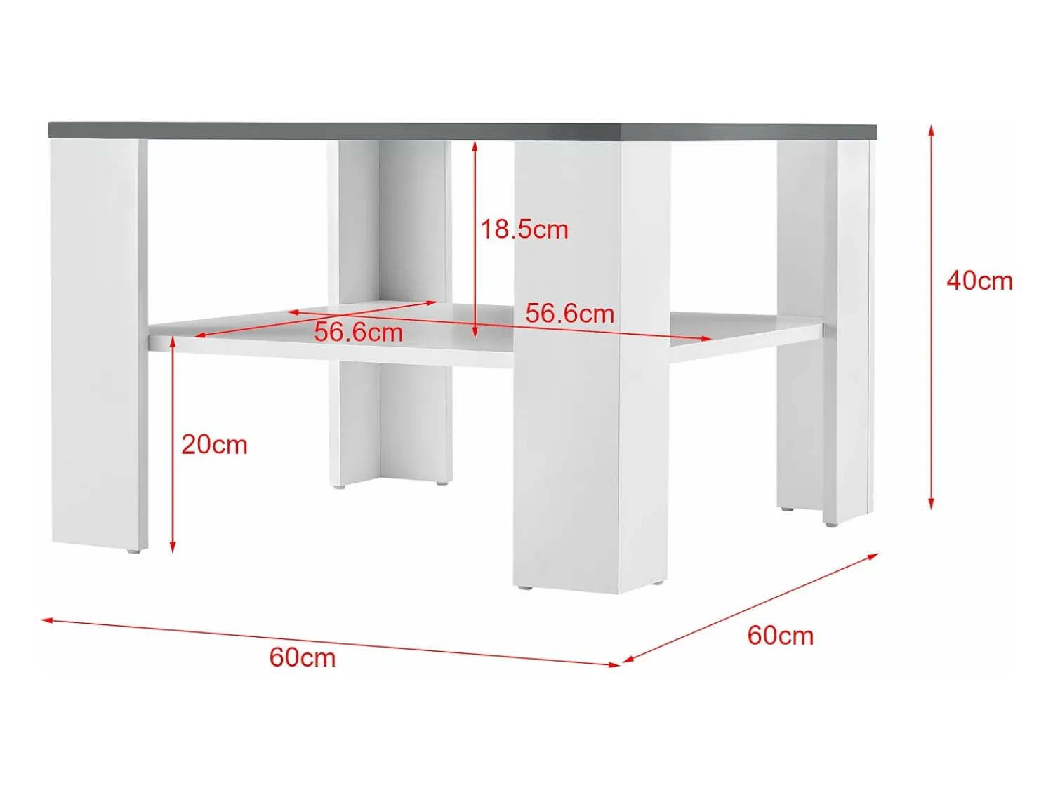 Mesa De Apoio|Helloshop26 Mesa de centro para sala de estar 60 x 60 x 40 cm branca e cinza escuro 03_0008433 Branco