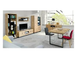 Sale Meublorama Mesa de centro para sua sala MALAGA. Cores carvalho wotan e metal preto. Design e tendência. Castanho