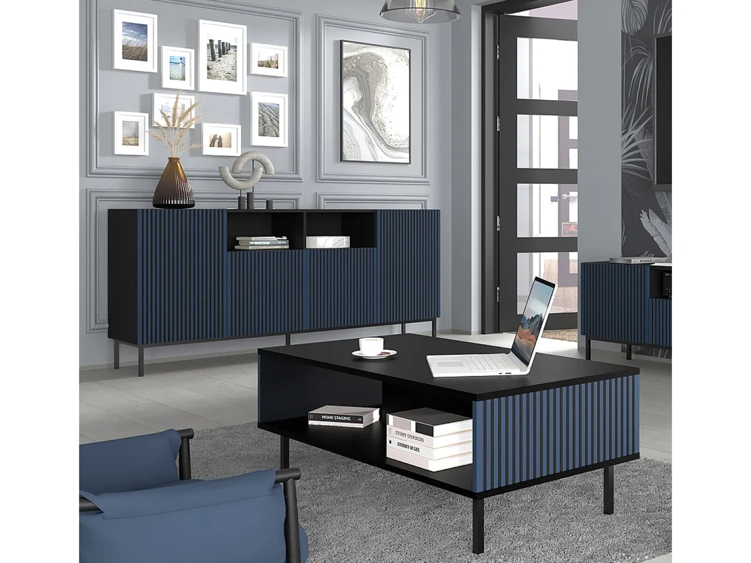 Mesa De Centro*Petits-Meubles Mesa de centro Philaé e preto 43cm Azul