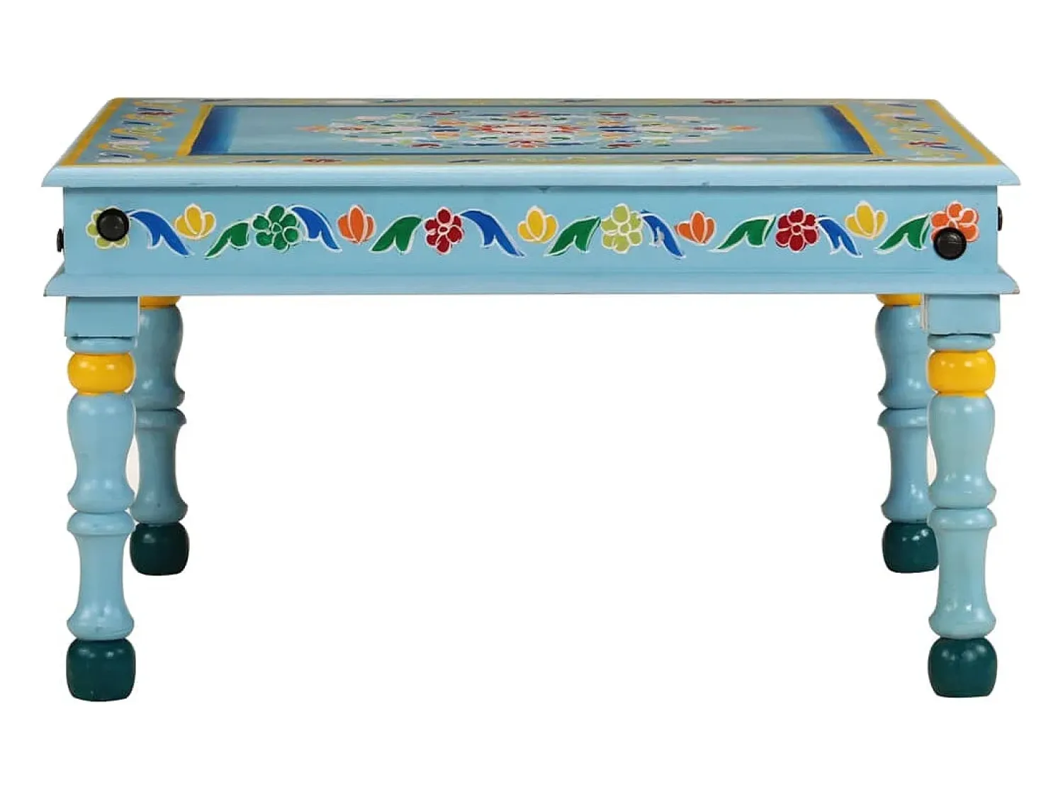 Mesa De Centro| Mesa de centro pintada à mão mangueira maciça turquesa PT272998 Azul