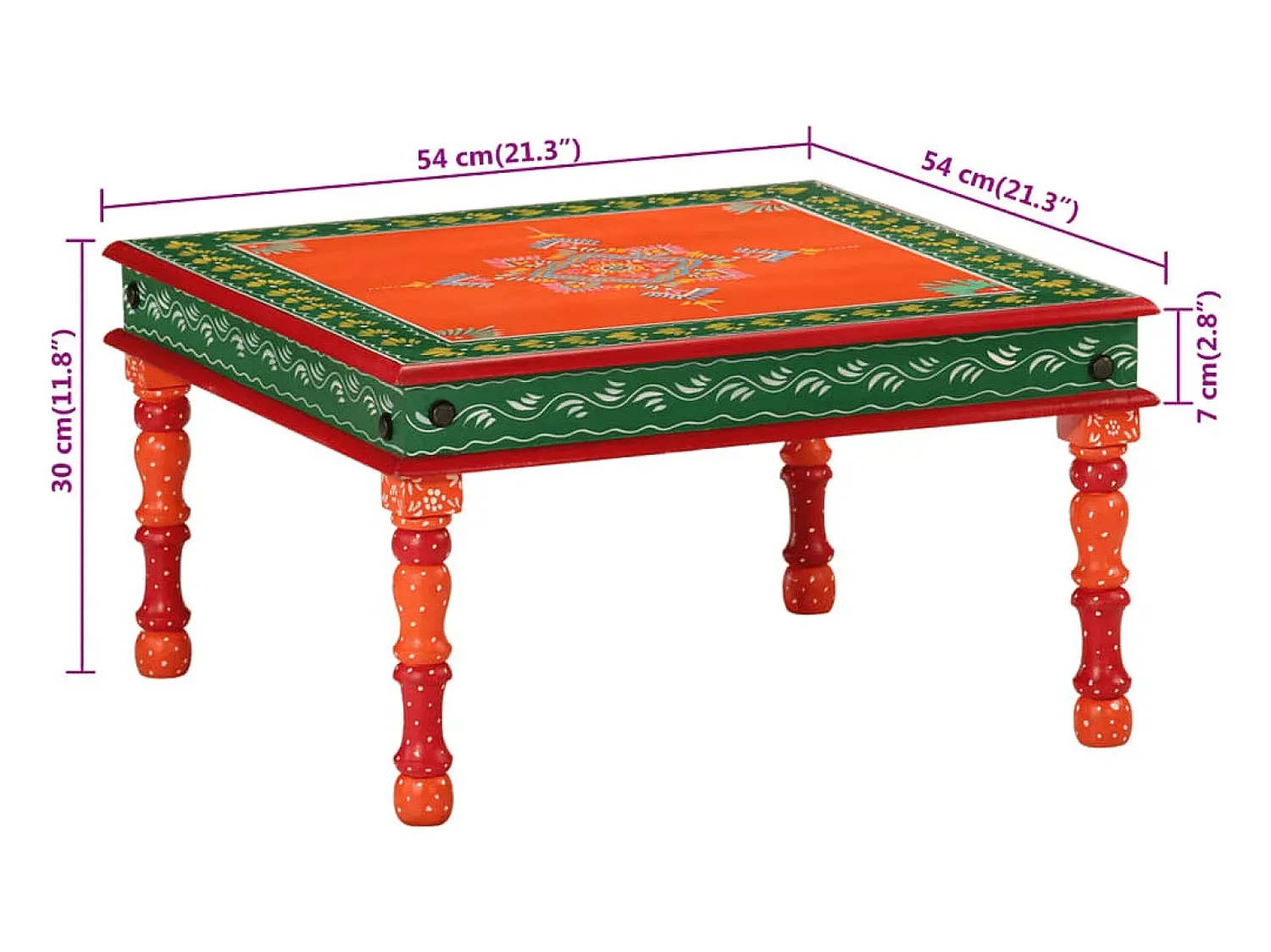 vidaxl Mesa de centro pintada à mão mangueira maciça laranja^ Mesa De Centro