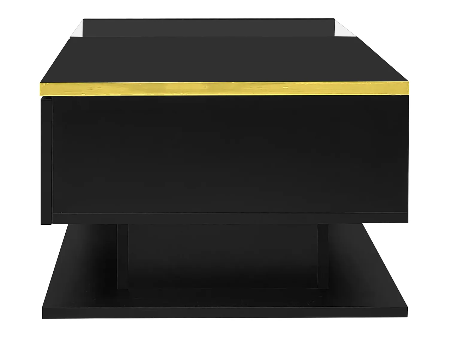 New Mesa de centro preta 100 cm - Mesa de centro com iluminação LED e divisórias - espaço de arrumação aberto - para sala de estar Preto