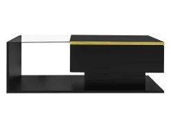 New Mesa de centro preta 100 cm - Mesa de centro com iluminação LED e divisórias - espaço de arrumação aberto - para sala de estar Preto