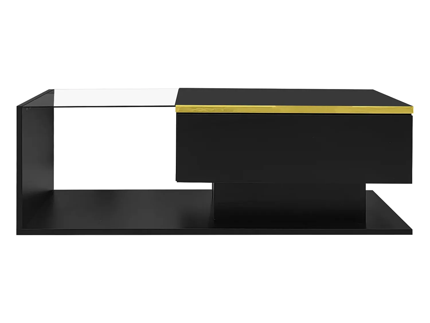 New Mesa de centro preta 100 cm - Mesa de centro com iluminação LED e divisórias - espaço de arrumação aberto - para sala de estar Preto