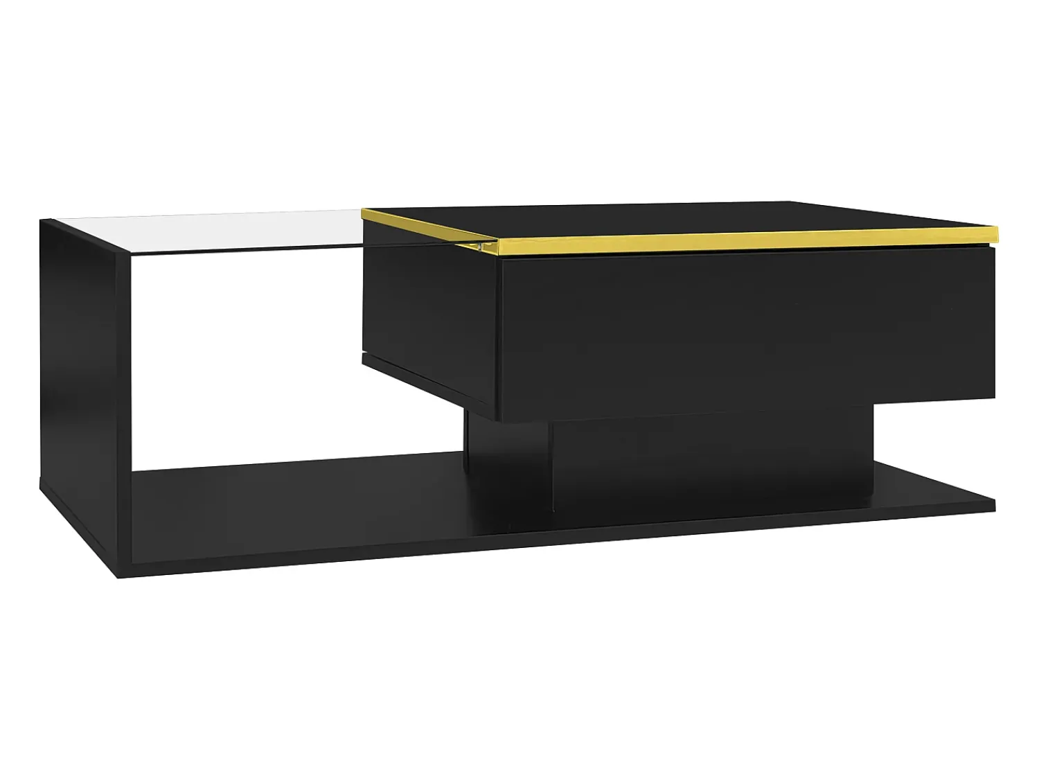 New Mesa de centro preta 100 cm - Mesa de centro com iluminação LED e divisórias - espaço de arrumação aberto - para sala de estar Preto