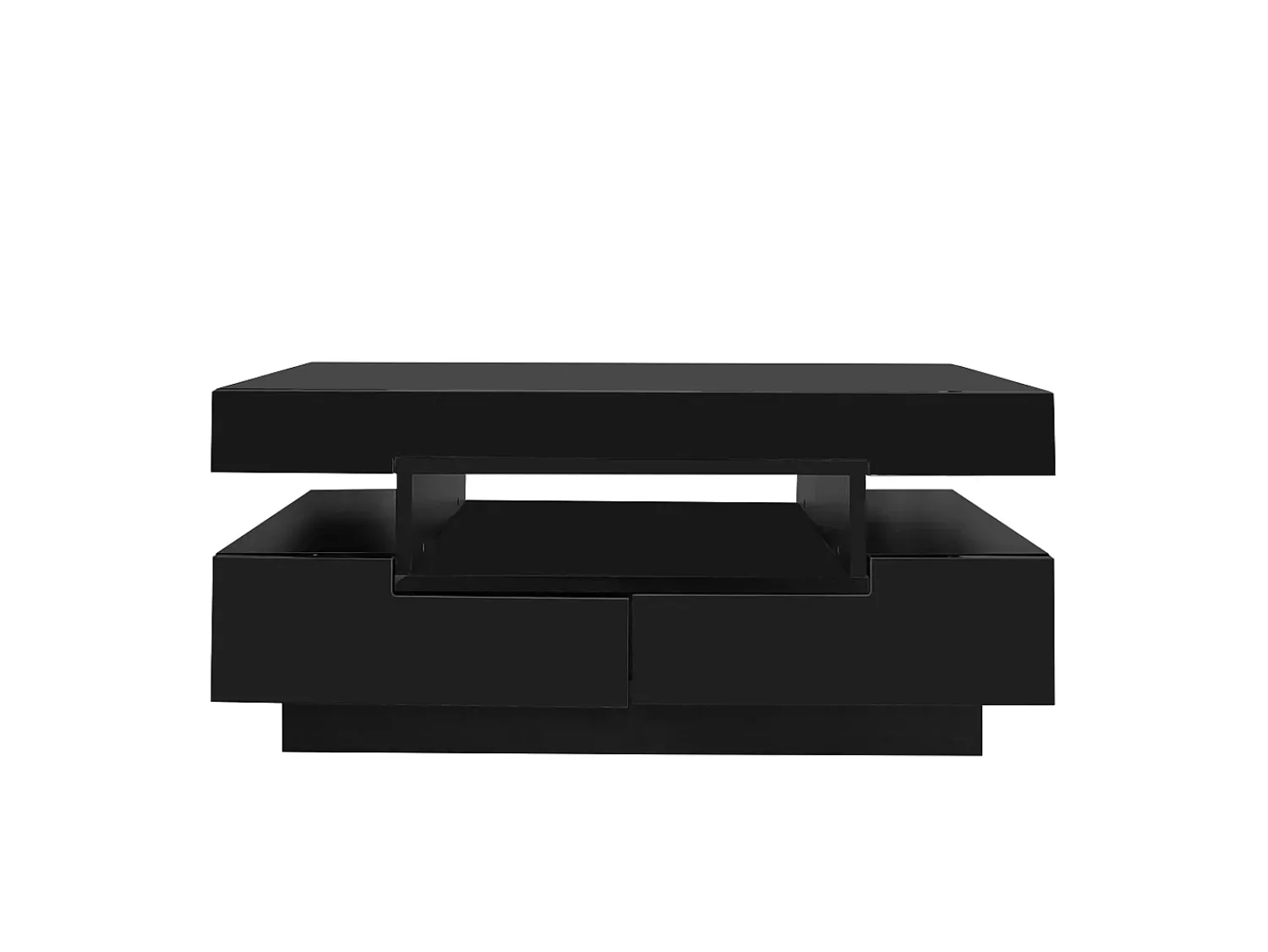 Mesa de centro preta - Mesa de centro brilhante com faixa de luz LED - 4 gavetas - para sala de estar e escritório^ Mesa De Centro