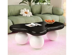 New Mesa de centro preta - Mesa de centro com luzes LED e pés redondos brancos - design em forma de nuvem - para sala de estar e quarto de criança Preto / Branco