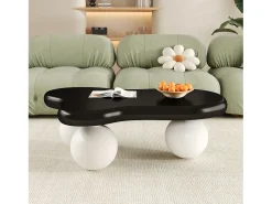 New Mesa de centro preta - Mesa de centro com luzes LED e pés redondos brancos - design em forma de nuvem - para sala de estar e quarto de criança Preto / Branco