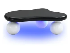 New Mesa de centro preta - Mesa de centro com luzes LED e pés redondos brancos - design em forma de nuvem - para sala de estar e quarto de criança Preto / Branco