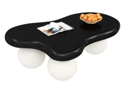 New Mesa de centro preta - Mesa de centro com luzes LED e pés redondos brancos - design em forma de nuvem - para sala de estar e quarto de criança Preto / Branco