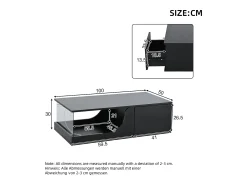 Mesa De Centro* Mesa de centro preta - Mesa de centro com iluminação LED e 2 gavetas - arrumação aberta Preto