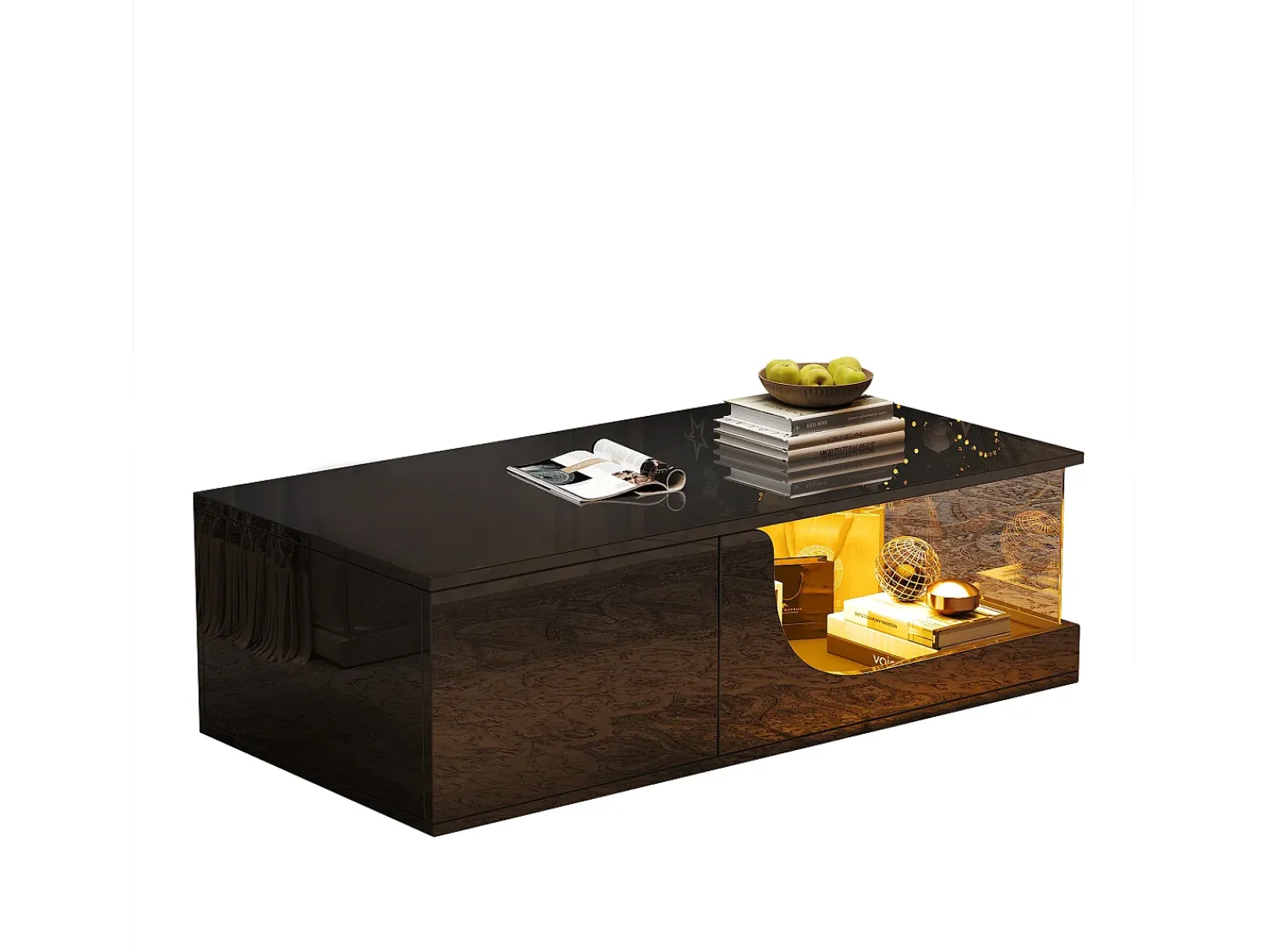 Mesa De Centro* Mesa de centro preta - Mesa de centro com iluminação LED e 2 gavetas - arrumação aberta Preto