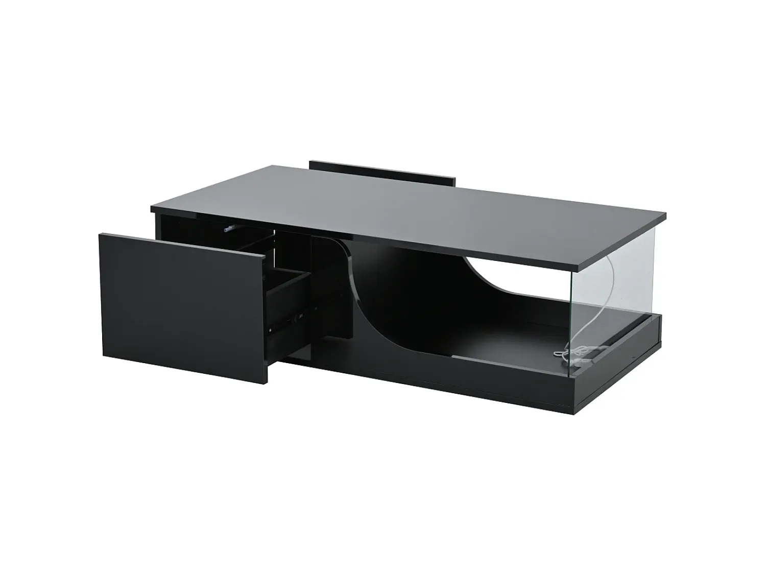Mesa De Centro* Mesa de centro preta - Mesa de centro com iluminação LED e 2 gavetas - arrumação aberta Preto