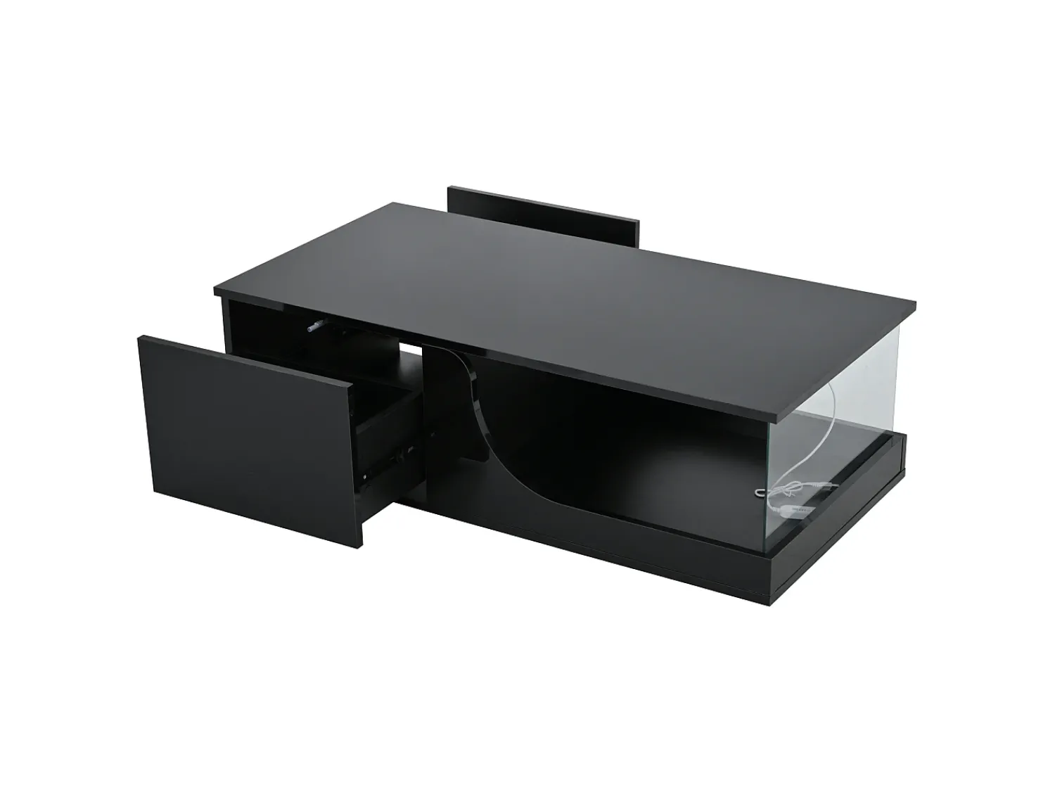Mesa De Centro* Mesa de centro preta - Mesa de centro com iluminação LED e 2 gavetas - arrumação aberta Preto