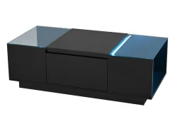 Discount Mesa de centro preta - Mesa de centro com iluminação LED e 2 gavetas - Tampo em vidro Preto