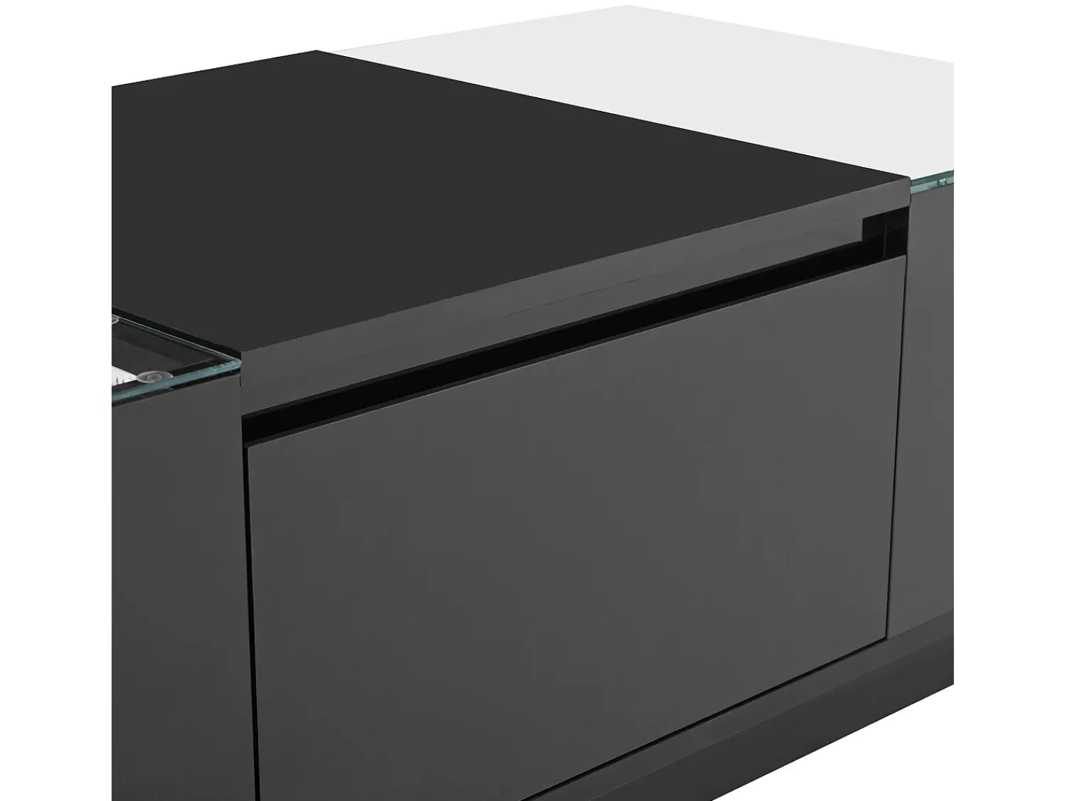 Discount Mesa de centro preta - Mesa de centro com iluminação LED e 2 gavetas - Tampo em vidro Preto