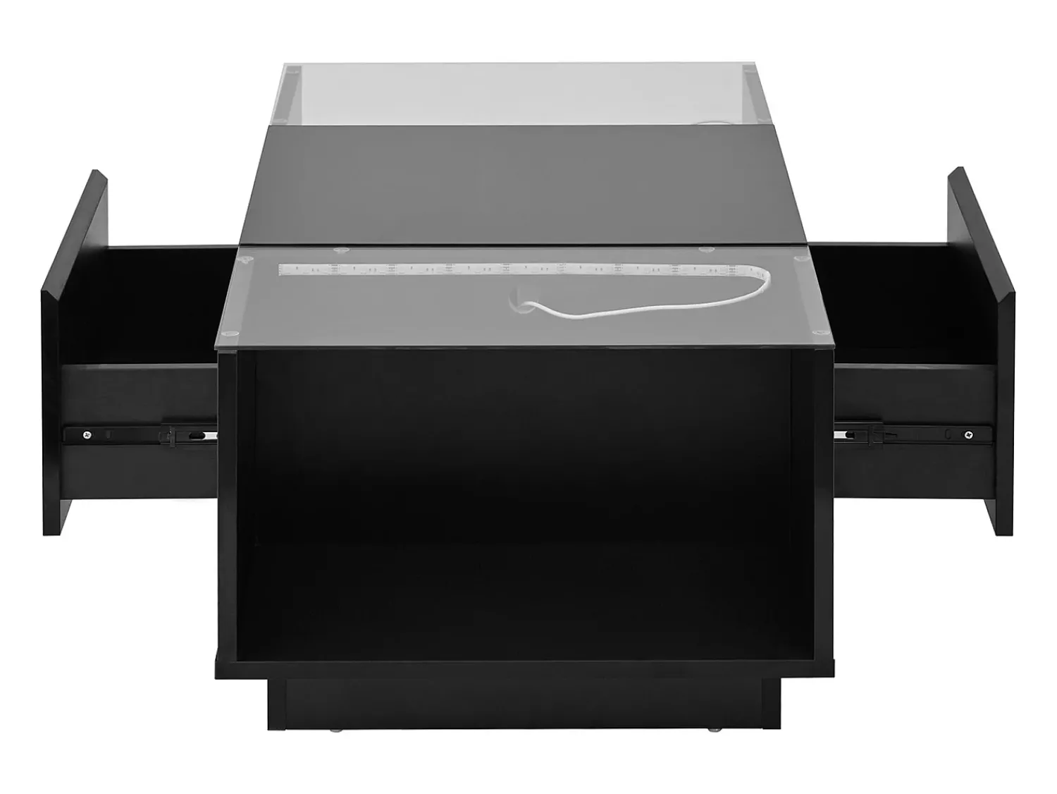 Discount Mesa de centro preta - Mesa de centro com iluminação LED e 2 gavetas - Tampo em vidro Preto