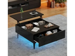 Mesa De Centro* Mesa de centro preta - Mesa de centro com iluminação LED e 1 gaveta - altura ajustável - para sala de estar Preto