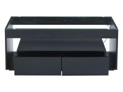 Mesa de centro preta - Mesa de sala com 2 gavetas e iluminação LED de 16 cores - Tampo em vidro temperado^ Mesa De Centro