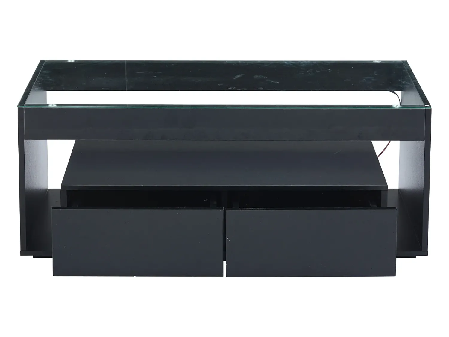 Mesa de centro preta - Mesa de sala com 2 gavetas e iluminação LED de 16 cores - Tampo em vidro temperado^ Mesa De Centro