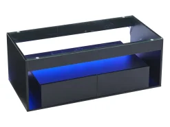 Mesa de centro preta - Mesa de sala com 2 gavetas e iluminação LED de 16 cores - Tampo em vidro temperado^ Mesa De Centro