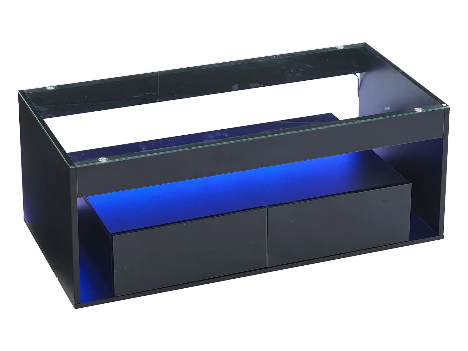 Mesa de centro preta - Mesa de sala com 2 gavetas e iluminação LED de 16 cores - Tampo em vidro temperado^ Mesa De Centro