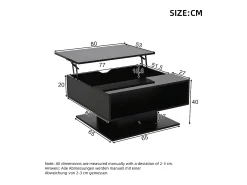 Hot Mesa de Centro Preta - Mesa de Centro com Tampo Elevável e Arrumação Semi-aberta - Arrumação Oculta Preto