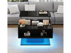 Hot Mesa de Centro Preta - Mesa de Centro com Tampo Elevável e Arrumação Semi-aberta - Arrumação Oculta Preto