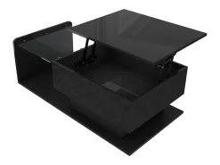 Sale Mesa de centro preta brilhante - Mesa de centro com iluminação LED e tampo em vidro - Tampo ajustável Preto