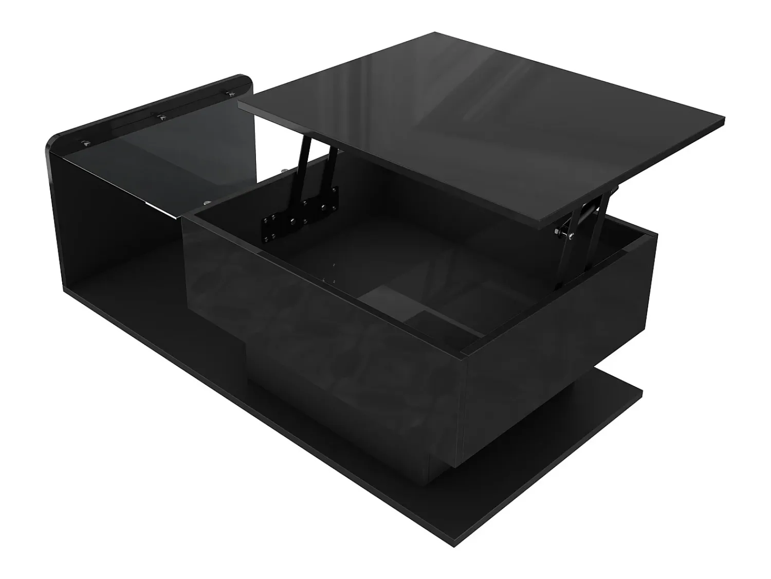 Sale Mesa de centro preta brilhante - Mesa de centro com iluminação LED e tampo em vidro - Tampo ajustável Preto