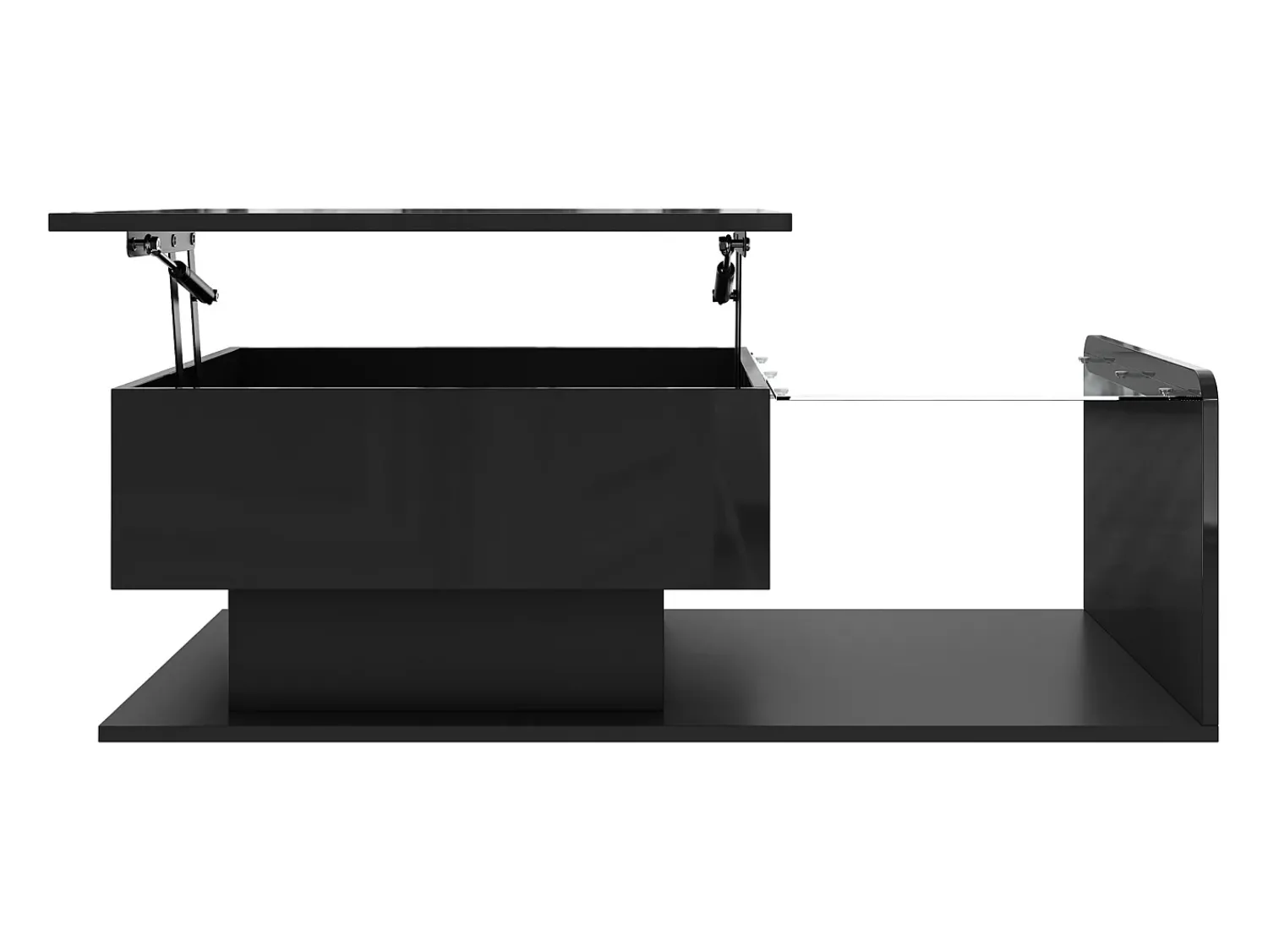 Sale Mesa de centro preta brilhante - Mesa de centro com iluminação LED e tampo em vidro - Tampo ajustável Preto