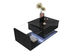 Sale Mesa de centro preta brilhante - Mesa de centro com iluminação LED e tampo em vidro - Tampo ajustável Preto