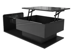 Sale Mesa de centro preta brilhante - Mesa de centro com iluminação LED e tampo em vidro - Tampo ajustável Preto