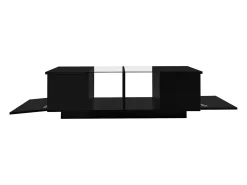 Mesa De Centro*Hauss Spole Mesa de centro preta com iluminação LED e espaço de arrumação - Tampo brilhante e painel central em vidro Preto
