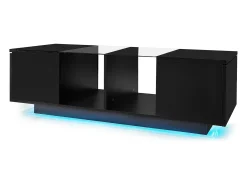 Mesa De Centro*Hauss Spole Mesa de centro preta com iluminação LED e espaço de arrumação - Tampo brilhante e painel central em vidro Preto
