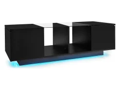 Mesa De Centro*Hauss Spole Mesa de centro preta com iluminação LED e espaço de arrumação - Tampo brilhante e painel central em vidro Preto