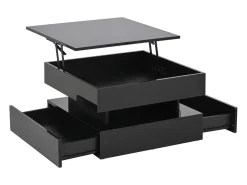 Mesa De Centro* Mesa de Centro Preta com Tampo Elevável - Mesa de Centro com Iluminação LED e 2 Gavetas - Arrumação Oculta Preto